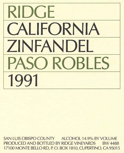 1991 Paso Robles Zinfandel
