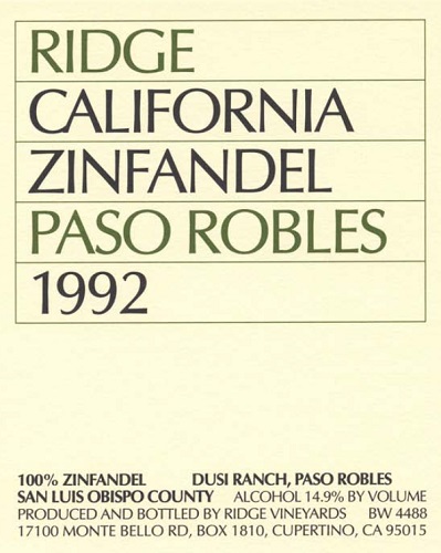 1992 Paso Robles Zinfandel