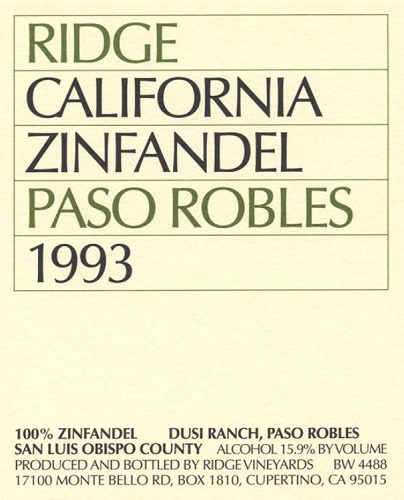 1993 Paso Robles Zinfandel