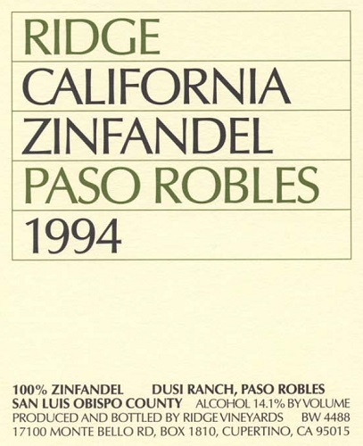 1994 Paso Robles Zinfandel