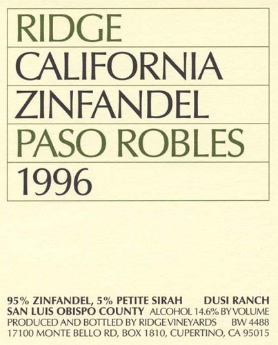 1996 Paso Robles Zinfandel