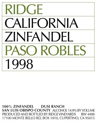 1998 Paso Robles Zinfandel