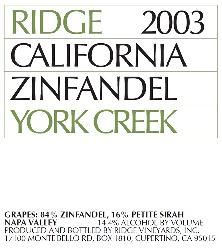 2003 York Creek Zinfandel