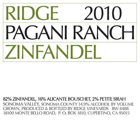 2010 Pagani Ranch Zinfandel