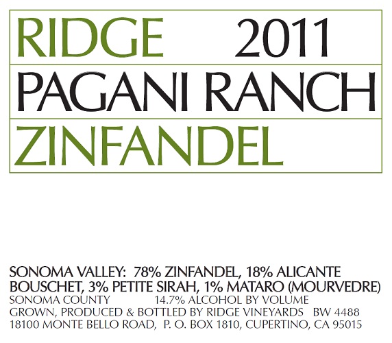 2011 Pagani Ranch Zinfandel