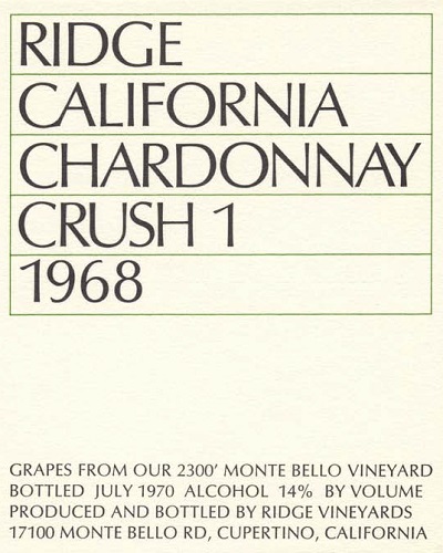 1968 Monte Bello Chardonnay Crush 1