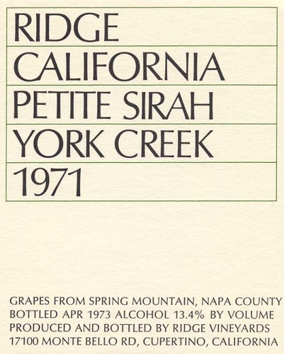 1971 York Creek Petite Sirah