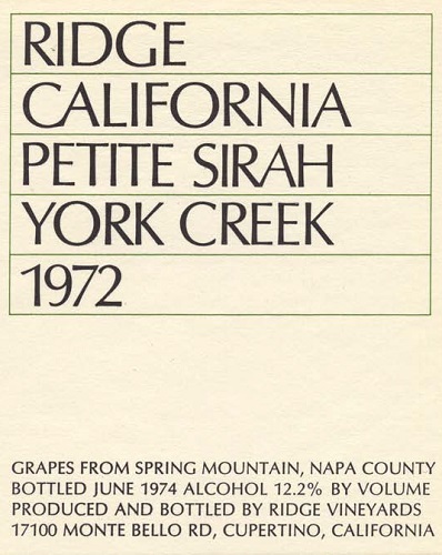 1972 York Creek Petite Sirah