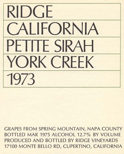 1973 York Creek Petite Sirah
