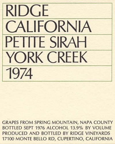 1974 York Creek Petite Sirah