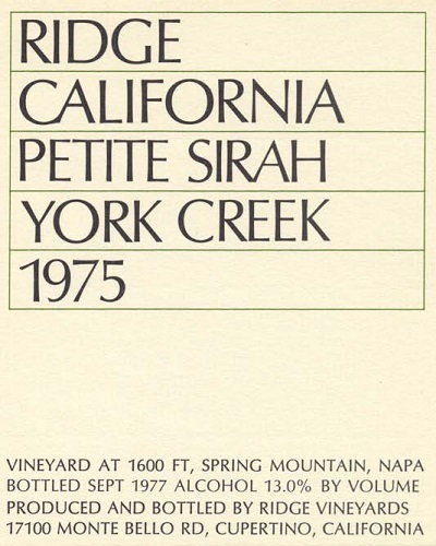 1975 York Creek Petite Sirah