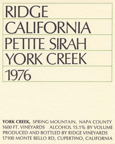 1976 York Creek Petite Sirah