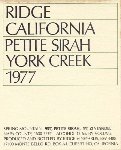 1977 York Creek Petite Sirah