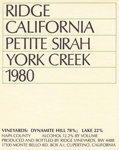 1980 York Creek Petite Sirah