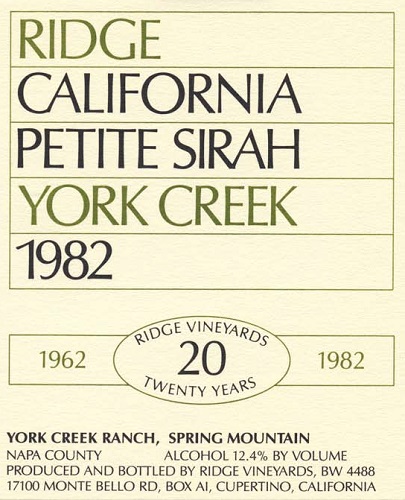 1982 York Creek Petite Sirah