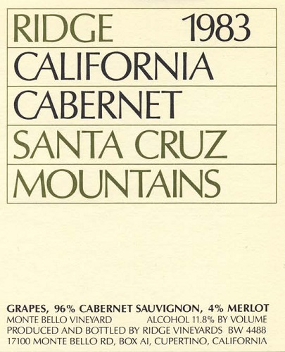 1983 Santa Cruz Mountains Cabernet Sauvignon