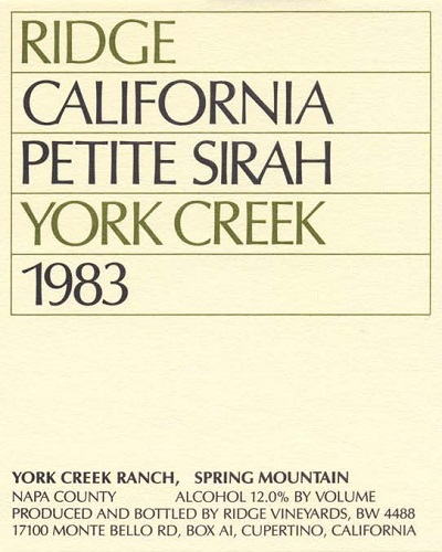 1983 York Creek Petite Sirah