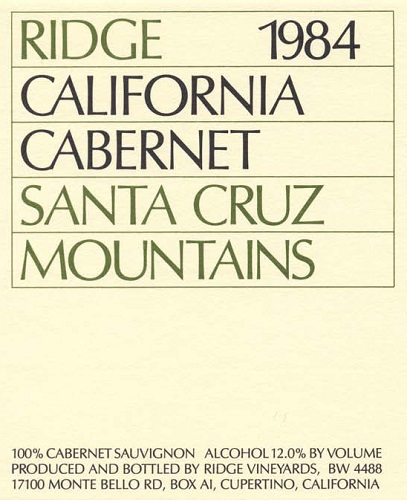 1984 Santa Cruz Mountains Cabernet Sauvignon