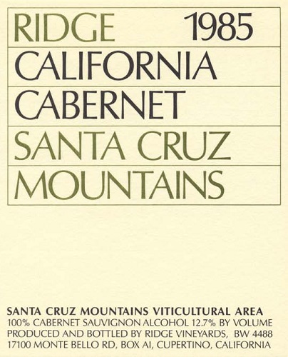 1985 Santa Cruz Mountains Cabernet Sauvignon
