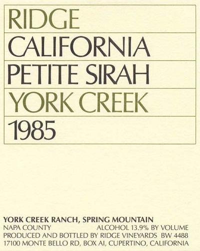 1985 York Creek Petite Sirah