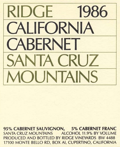 1986 Santa Cruz Mountains Cabernet Sauvignon
