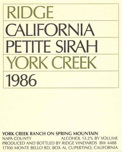 1986 York Creek Petite Sirah