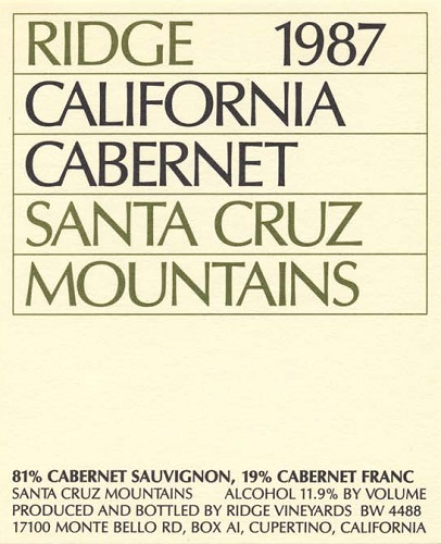 1987 Santa Cruz Mountains Cabernet Sauvignon