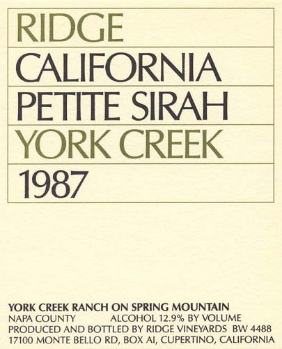 1987 York Creek Petite Sirah