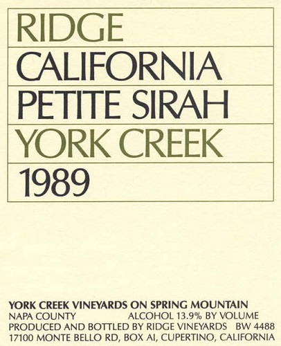 1989 York Creek Petite Sirah