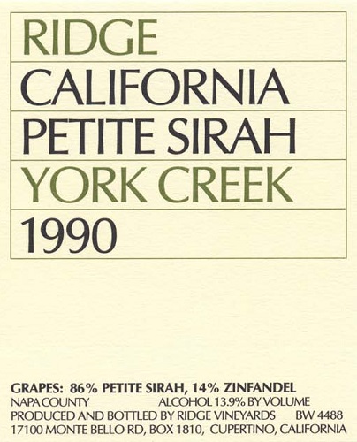1990 York Creek Petite Sirah