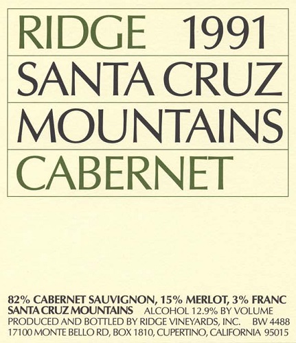 1991 Santa Cruz Mountains Cabernet Sauvignon