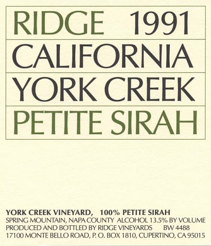 1991 York Creek Petite Sirah
