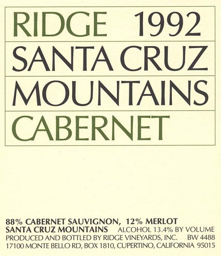 1992 Santa Cruz Mountains Cabernet