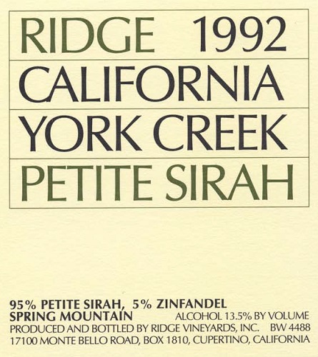 1992 York Creek Petite Sirah