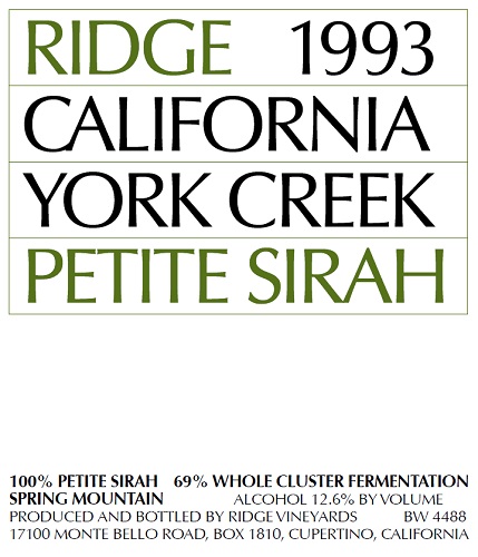 1993 York Creek Petite Sirah