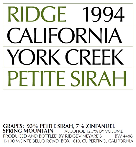 1994 York Creek Petite Sirah