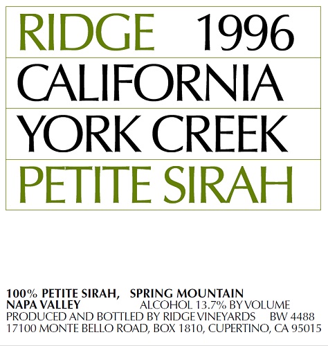 1996 York Creek Petite Sirah