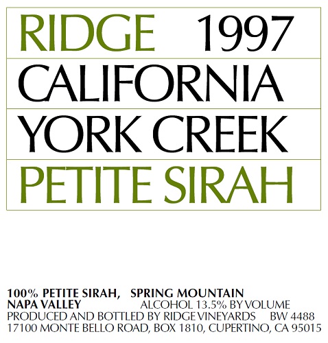1997 York Creek Petite Sirah