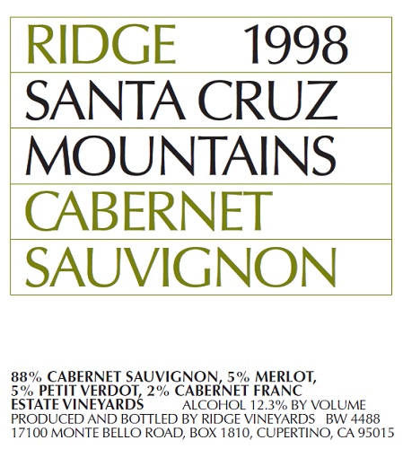 1998 Santa Cruz Mountains Cabernet