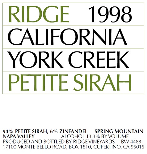 1998 York Creek Petite Sirah