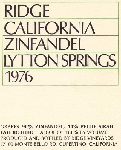 1976 Lytton Springs Late Bottled