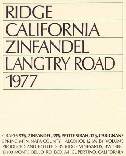 1977 Langtry Road Zinfandel