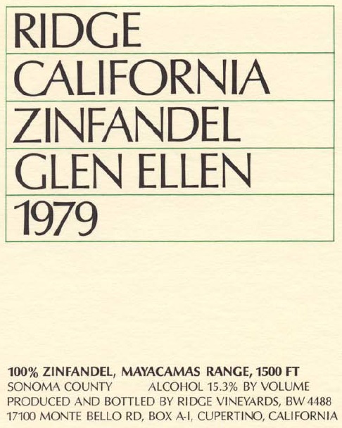 1979 Glen Ellen Zinfandel