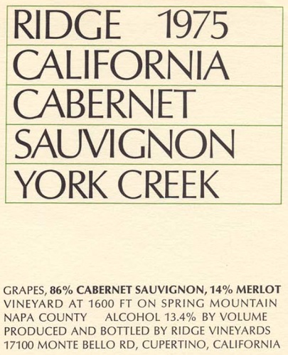 1975 York Creek Cabernet Sauvignon