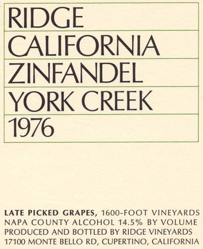1976 York Creek Zinfandel