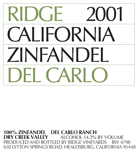 2001 Del Carlo Zinfandel