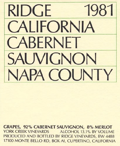 1981 Napa County Cabernet Sauvignon