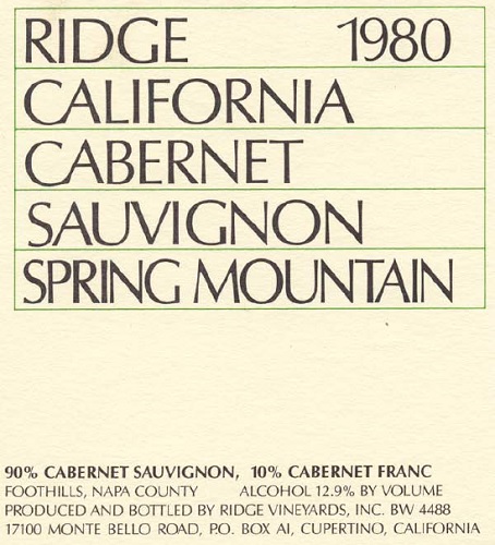 1980 Spring Mountain Cabernet Sauvignon