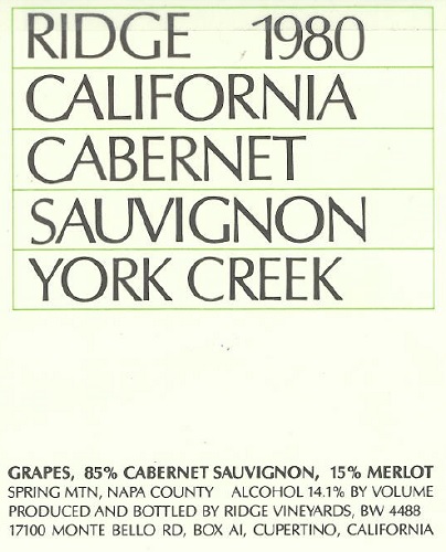 1980 York Creek Cabernet Sauvignon