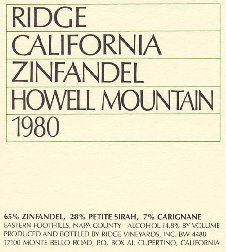 1980 Howell Mountain Zinfandel